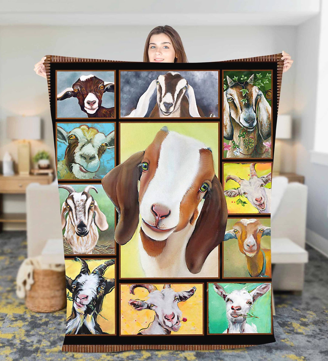 Funny Goat Fleece Sherpa Blanket, Christmas Blanket Gift, Birthday Gift