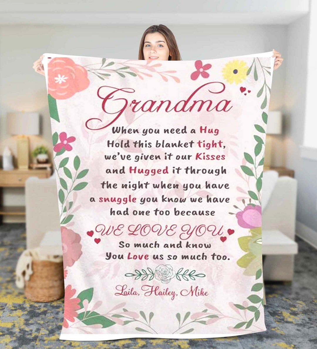 Personalized to Our Grandma Fleece Sherpa Blanket Grandma Birthday Gift