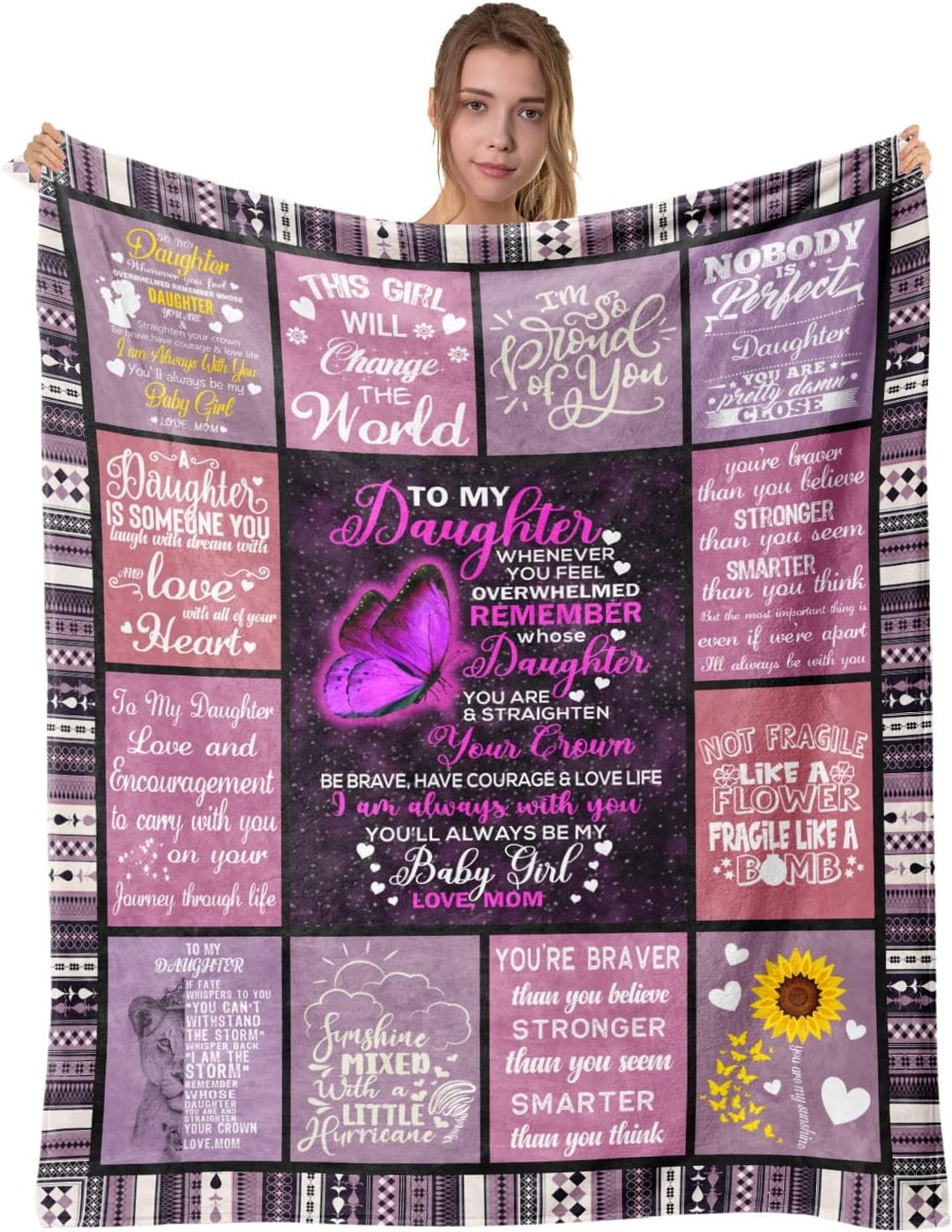 Personalized to My Daughter Blanket Butterfly & Sunflower Fleece