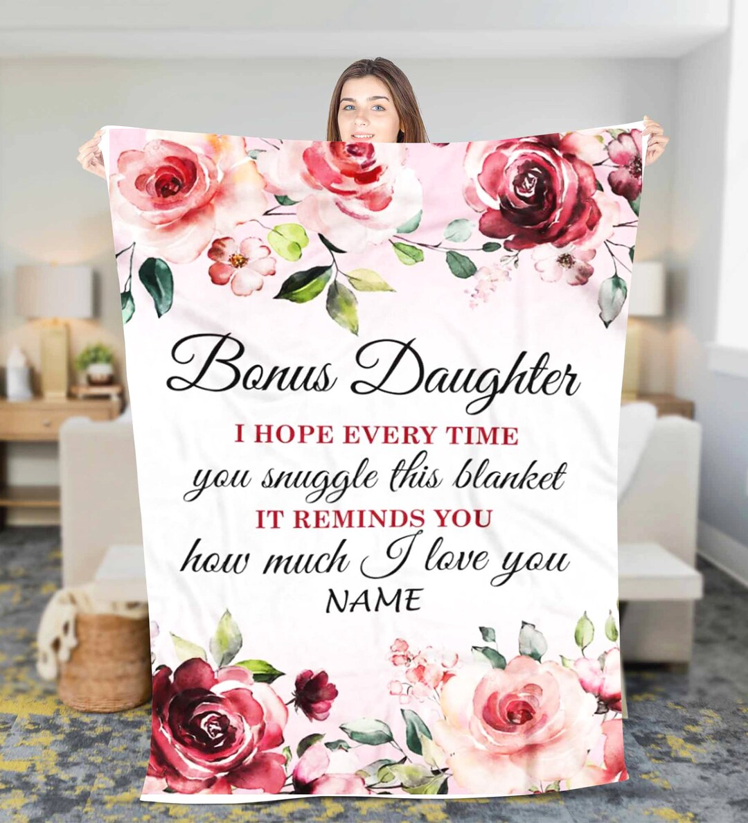 Personalized Blanket for Bonus Daughter Fleece Sherpa Blanket Custom