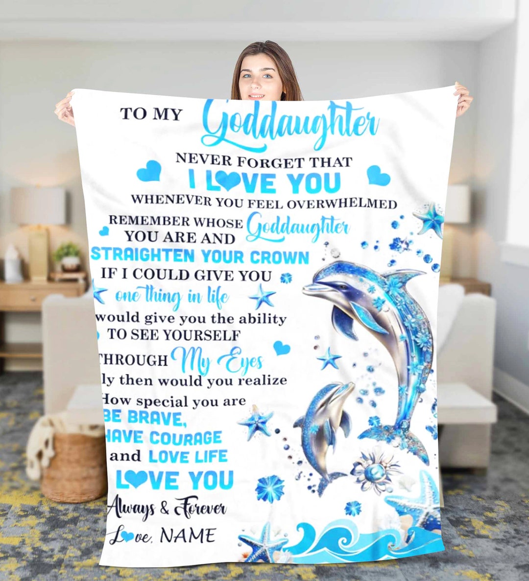 Personalized to My Goddaughter Blanket Dolphin Custom Name Fleece