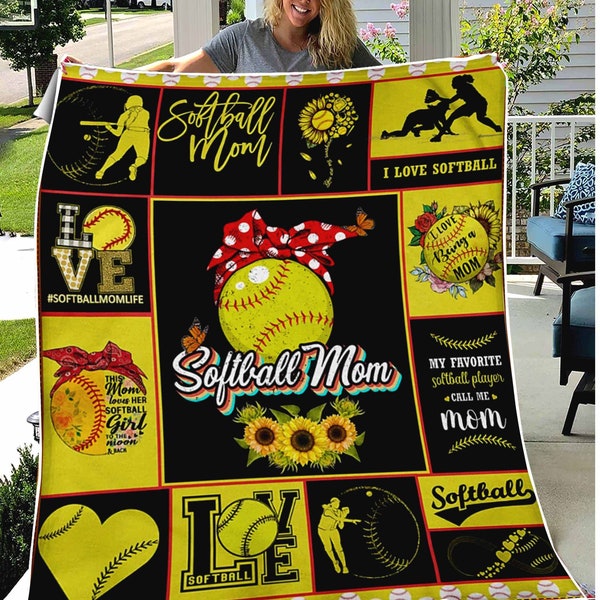 Customized Name Being a Softball Mom Fleece Blanket, Sherpa blanket, Softball gift for Mom, Softball Mom gift, Christmast Softball blanket