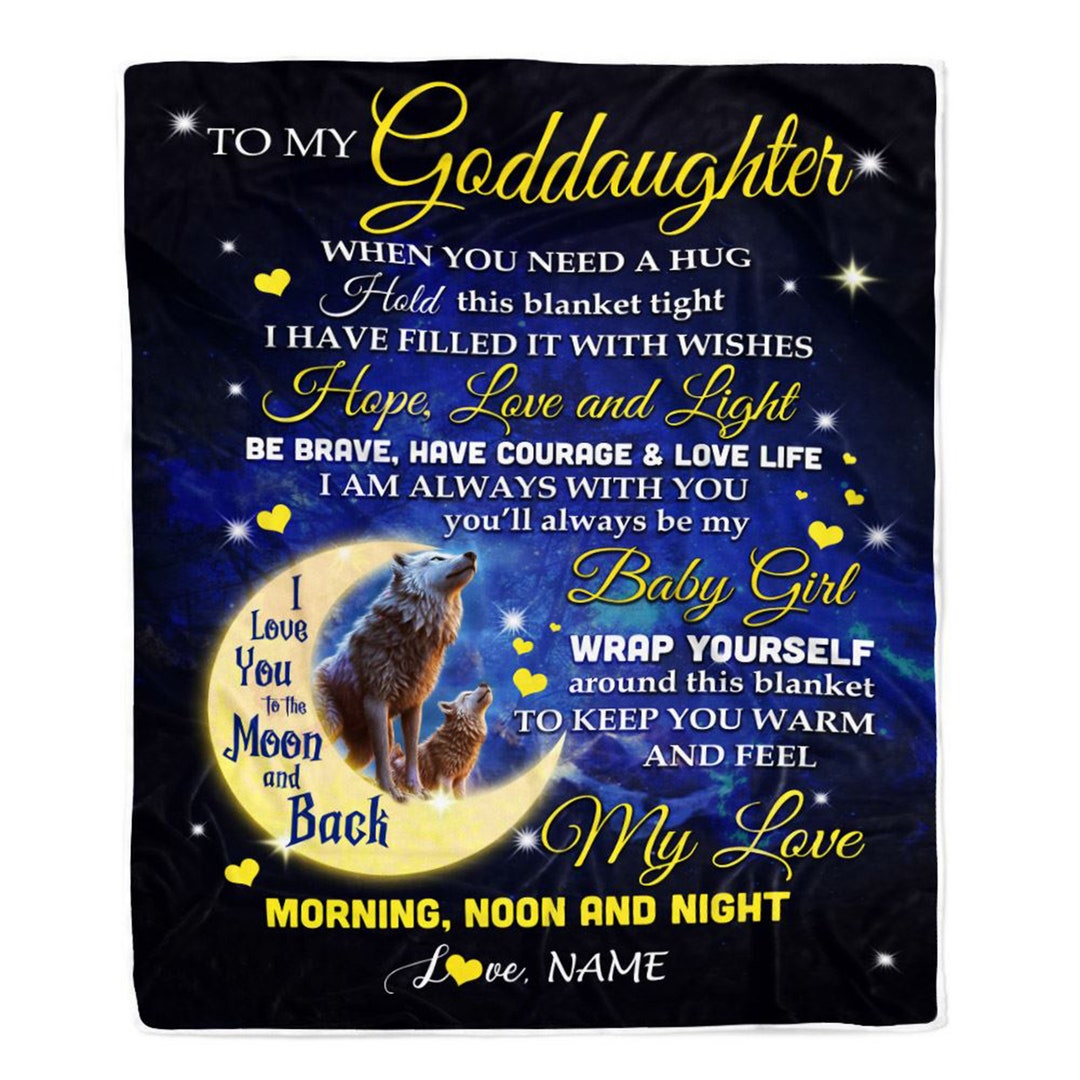 Personalized to My Goddaughter Blanket Wolf Moon Custom Fleece Blanket