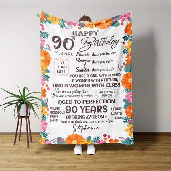 Regali personalizzati per il 90° compleanno per le donne Le migliori idee per i regali del 90° compleanno Regali di compleanno per 90 anni per la mamma Coperta in pile Sherpa Decorazione felice