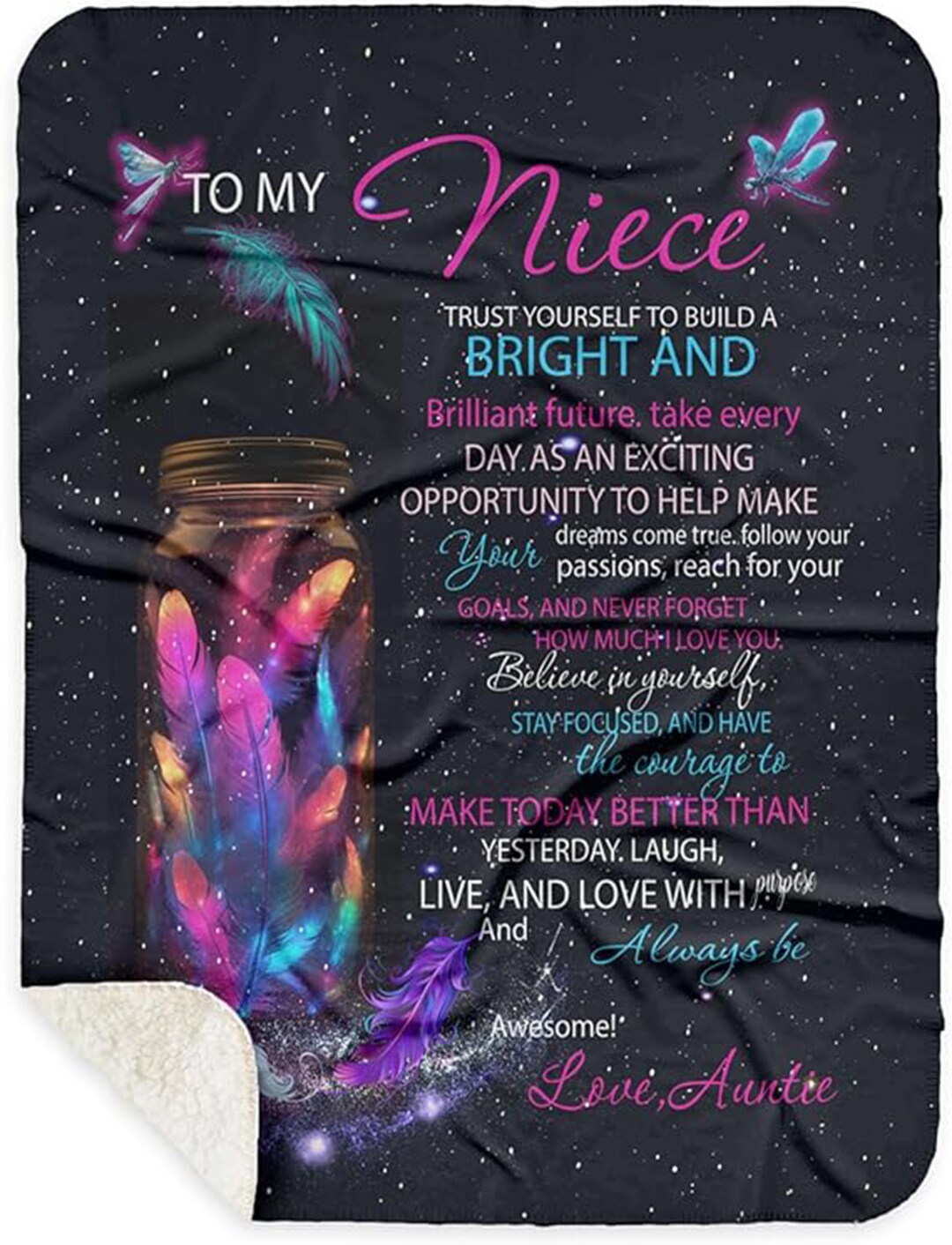 Personalized to My Niece Dragonfly Blanket Custom Fleece Blanket Gifts