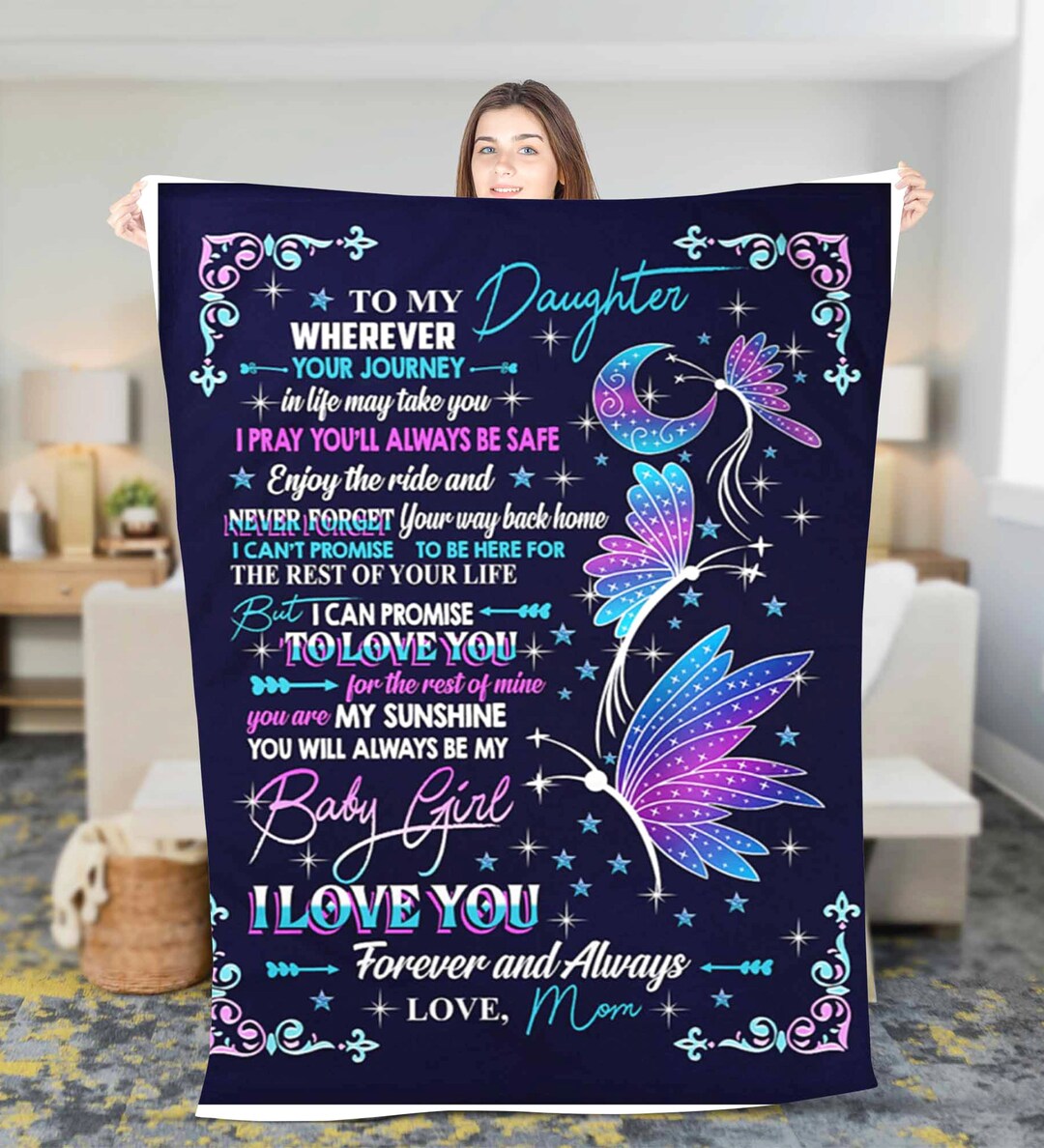 Personalized to My Daughter Fleece Sherpa Blanket Birthday Gift for Daughter Christmas Gift