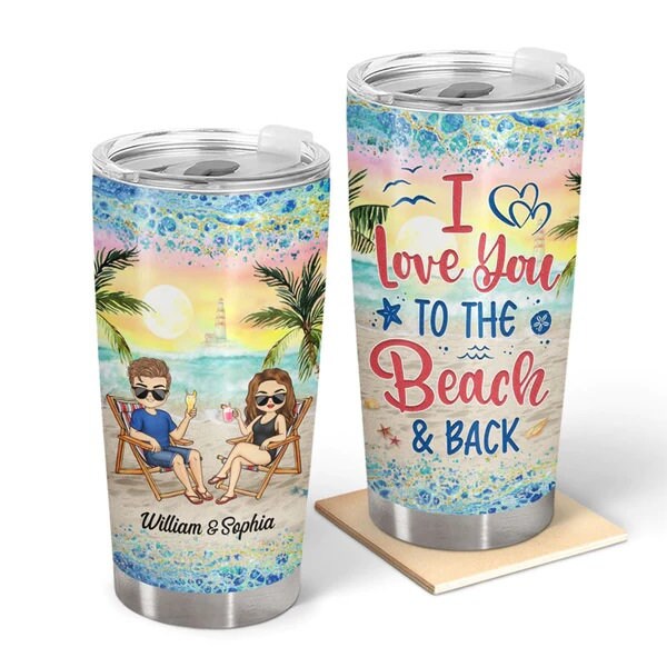 Personalized Laser-Etched Insulated Travel Beer Tumbler w/ Beach Summer Fun  Graphic