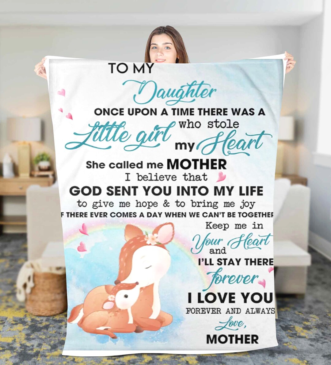 Personalized to My Daughter Fleece Sherpa Blanket Birthday Gift for Daughter Christmas Gift