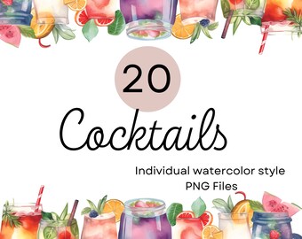Watercolor Cocktail Clipart, Summer Drink Illustrations (PNG Digital Download)