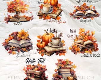 Watercolor Fall Quote Clipart For Book Lover, PNG For Commercial Use POD, Autumn Clip arts For Sublimation Junk Journals & Scrapbooking