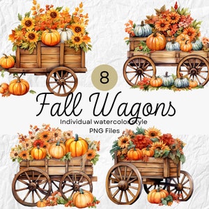 Aquarell Herbst Kürbis Wagon Clipart, Blumenwagen PNG für kommerzielle Nutzung POD, Herbst Clip arts für Sublimation Junk Journals & Scrapbooking