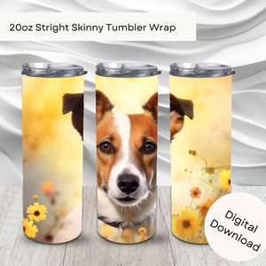Watercolor Jack Russell Terrier 20oz Skinny Straight Tumbler Wrap, Sublimation Commercial Use POD, Instant Download Digital Art Background