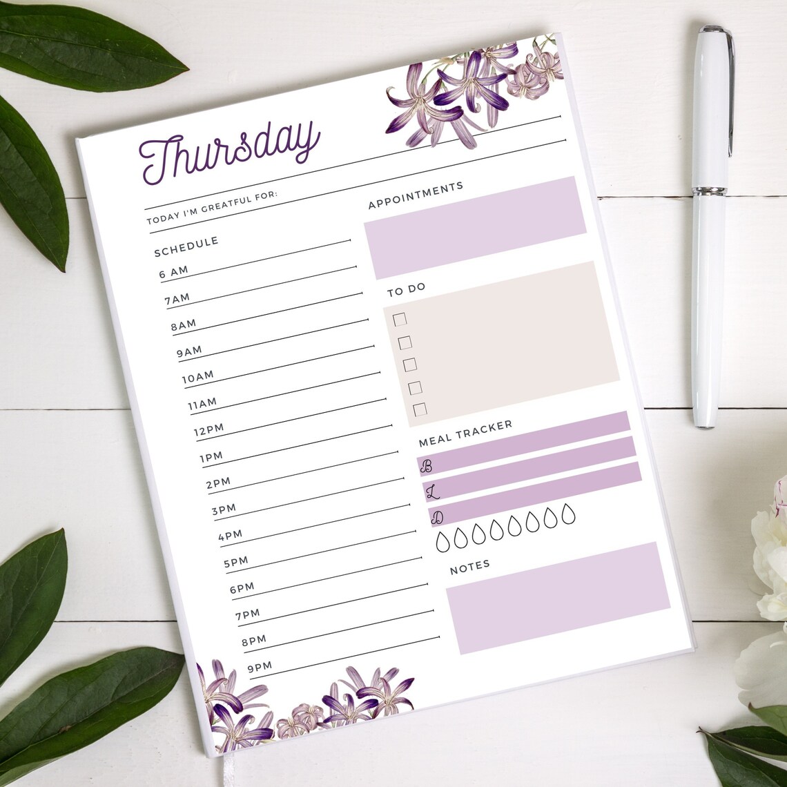 Lavender printable daily planner page and calendar template | Etsy