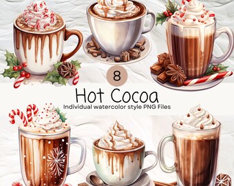 Chocolate caliente en acuarela, bebida de invierno PNG (descarga digital)