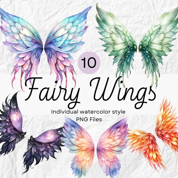 Watercolor Fairy Wings Clipart, Fantasy PNG For Commercial Use POD,  Whimsical Angel Wings For Sublimation Junk Journals & Scrapbooking
