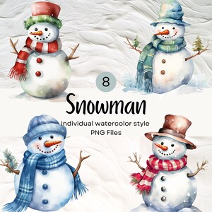 Watercolor Christmas Snowman Clipart, Snow PNG For Commercial Use POD, Winter Clip arts For Sublimation Junk Journals & Scrapbooking