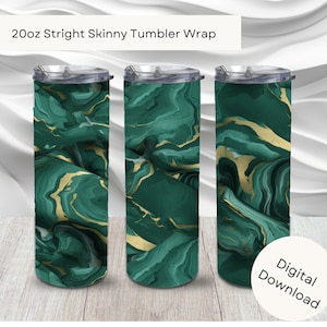 Green And Gold Marble 20oz Skinny Straight Tumbler Wrap, Sublimation Agate PNG Commercial Use & POD, Instant Download Seamless Pattern