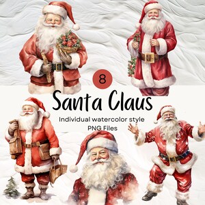 Clipart de père Noël aquarelle, Noël PNG pour un usage Commercial POD, hiver Clip arts pour Sublimation Junk journaux & Scrapbooking
