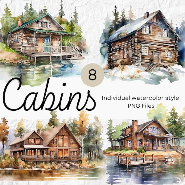 Watercolor Log Cabin Clipart, Camping PNG For Commercial Use POD, Wooden Cabin Clipart For Sublimation Junk Journals & Scrapbooking