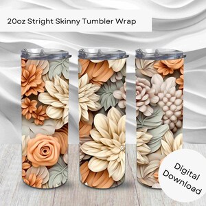 Boho Floral 3D 20oz Skinny Straight Tumbler Wrap, Sublimation PNG Commercial Use & POD, Instant Download Boho floral Seamless Pattern