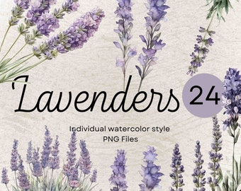 Watercolor Lavender Clipart, Purple Floral Illustrations (PNG Digital Download)