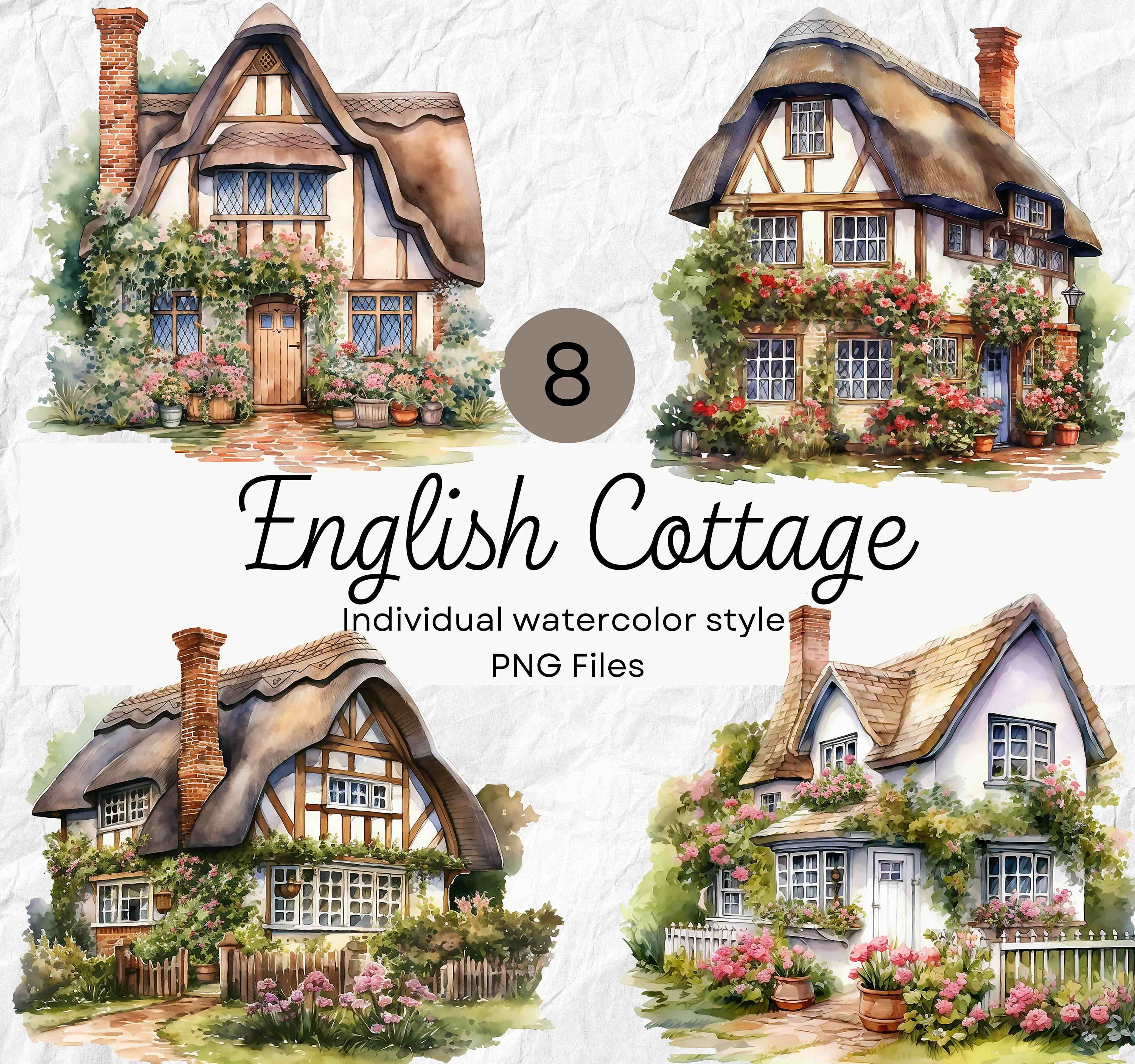 Watercolor English Cottage Clipart, Country House PNG (digital Download ...
