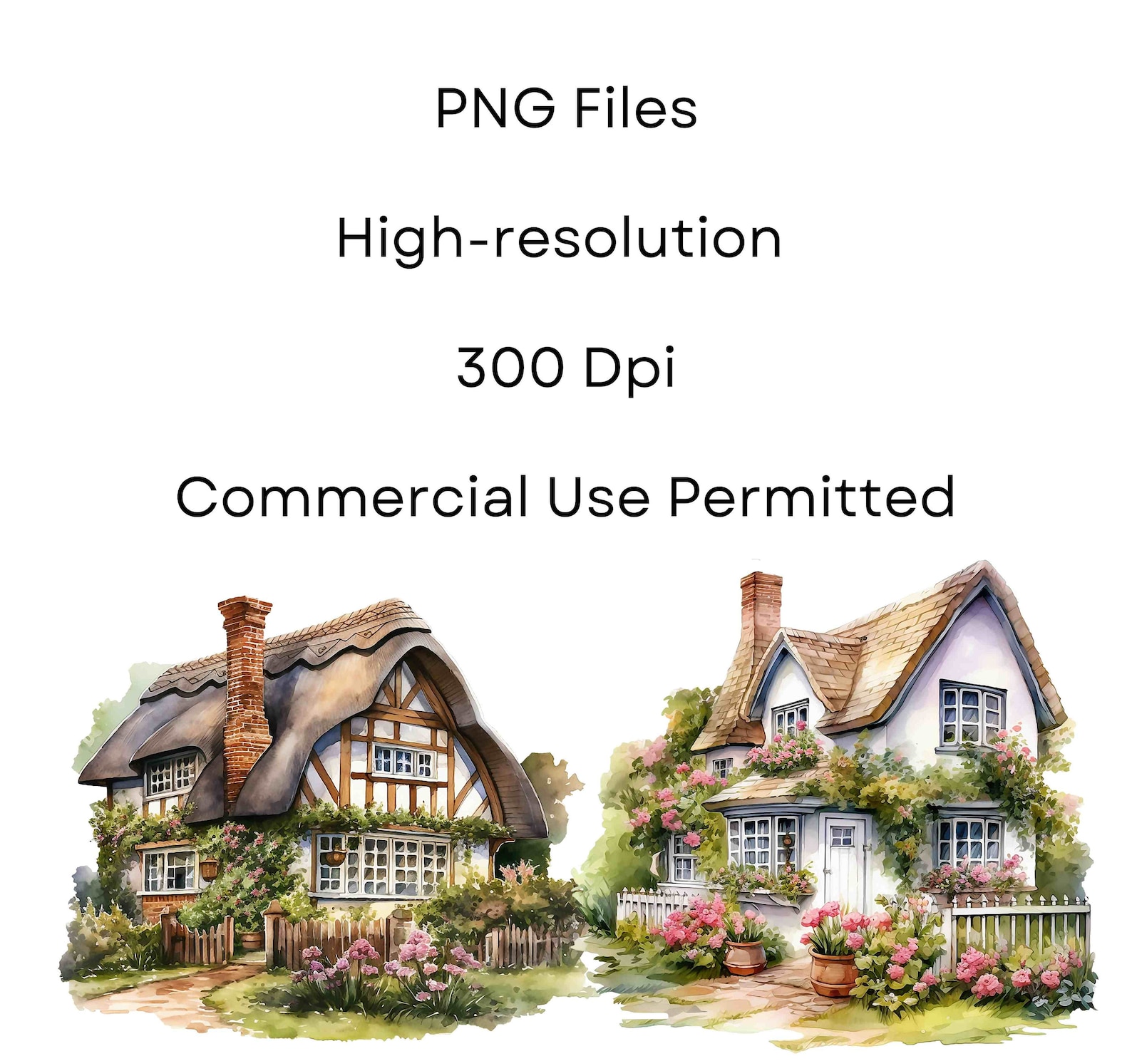 Watercolor English Cottage Clipart, Country House PNG (digital Download ...