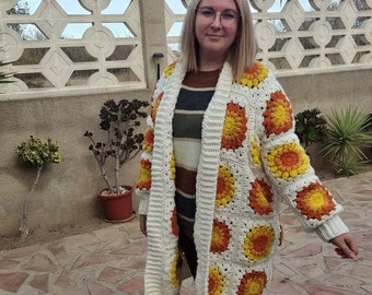 Sunflower cardigan, Oversized large cardi, crochet winter sweater