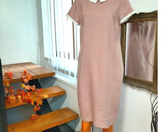 Linen dress,pale pink natural linen dress for women,handmade,casual,with linen collar.Sizes from XS to XL.