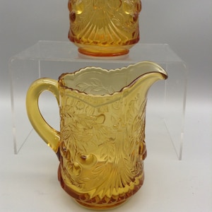 Fenton for LG Wright Amber Glass Cherry and Wreath Cream and Sugar Set