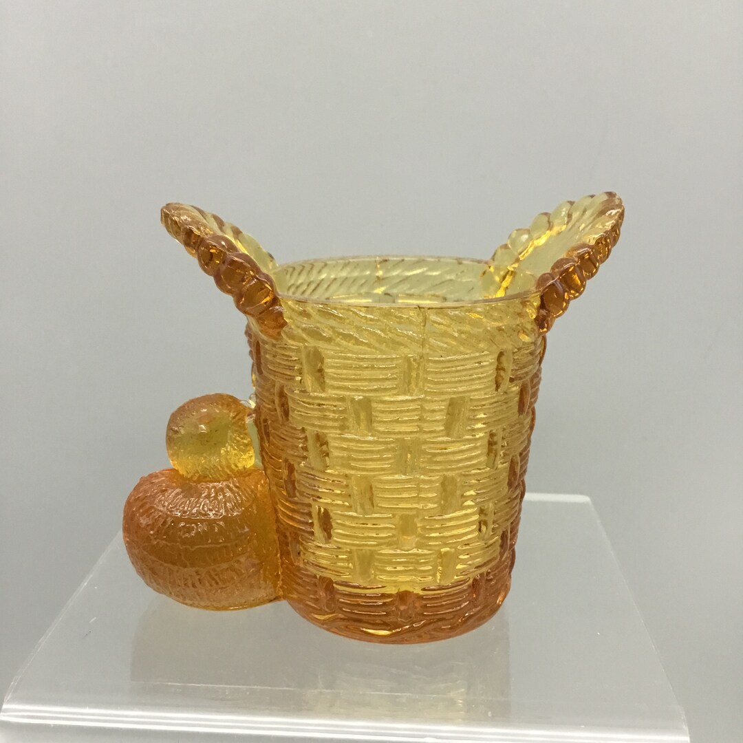 Amber Basket Weave Handled Toothpick Holder With Chick Etsy