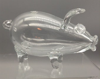 TINY CRYSTAL PIG HAND BLOWN CLEAR GLASS ART PIG FIGURINE ANIMALS GLASS BLOWN FBM03 TINY CRYSTAL PIG HAND BLOWN CLEAR GLASS ART PIG FIGURINE ANIMALS GLASS BLOWN FBM03