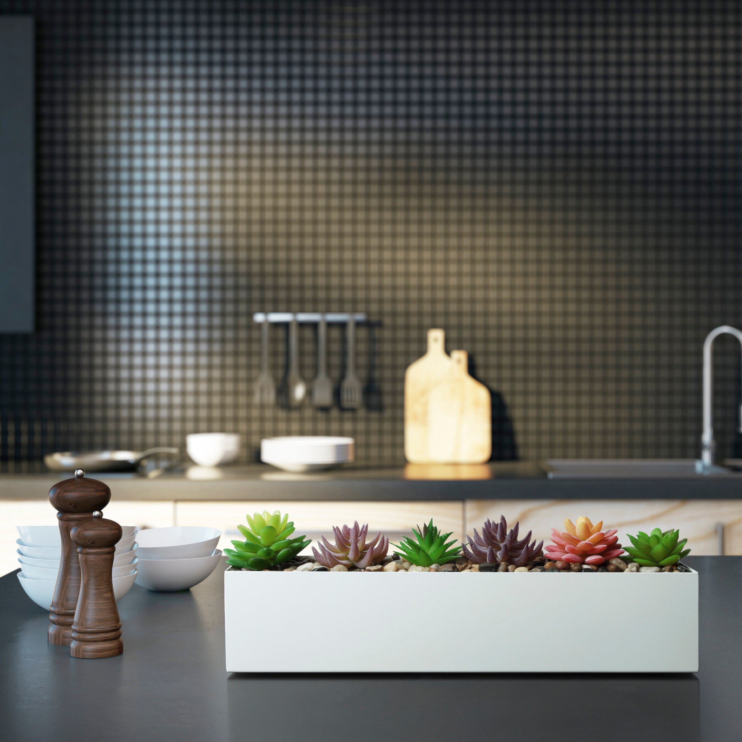 Modern Succulent Planter Box, 16 Indoor Window Planter, Metal