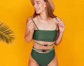 High waisted swimsuit Women swimwear Two piece solid bandeau bikini Bikini Top Swimsuit