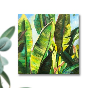 Tropische Palmblätter Garten. Original kleine Malerei auf | Etsy