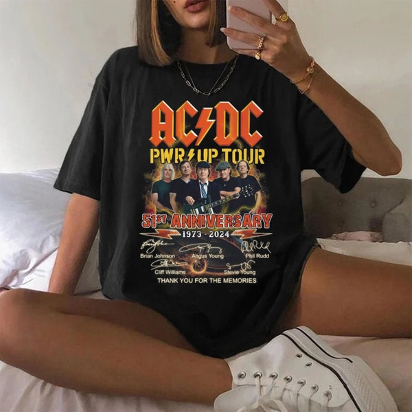 Camicia Acdc, Camicia ACDC Band 51 anni firme, Camicia ACDC Band, Camicia Rock Band ACDC Pwr Up 2024 Tour, Regalo fan Acdc