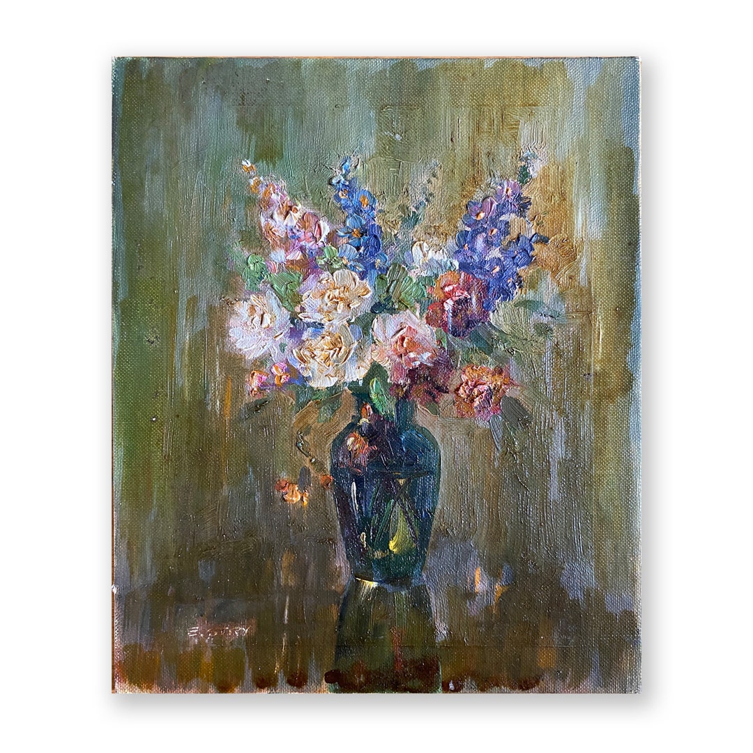 Floral Bouquet in Blue Vase, Oil Painting by Eric Stry, Unframed - Etsy