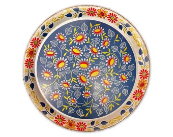 Round Metal Platter with Floral Print