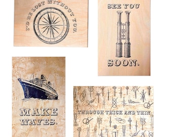 Cartes postales en bois (Ensemble de 4)