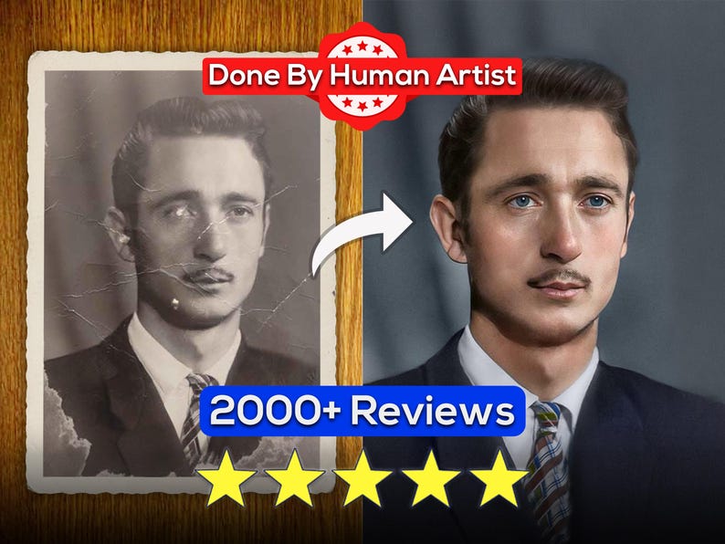 Photo restoration service, colorize old photos, fix damage, repair photo. Old photo restoration serice. Old photos restored by real humans, not AI