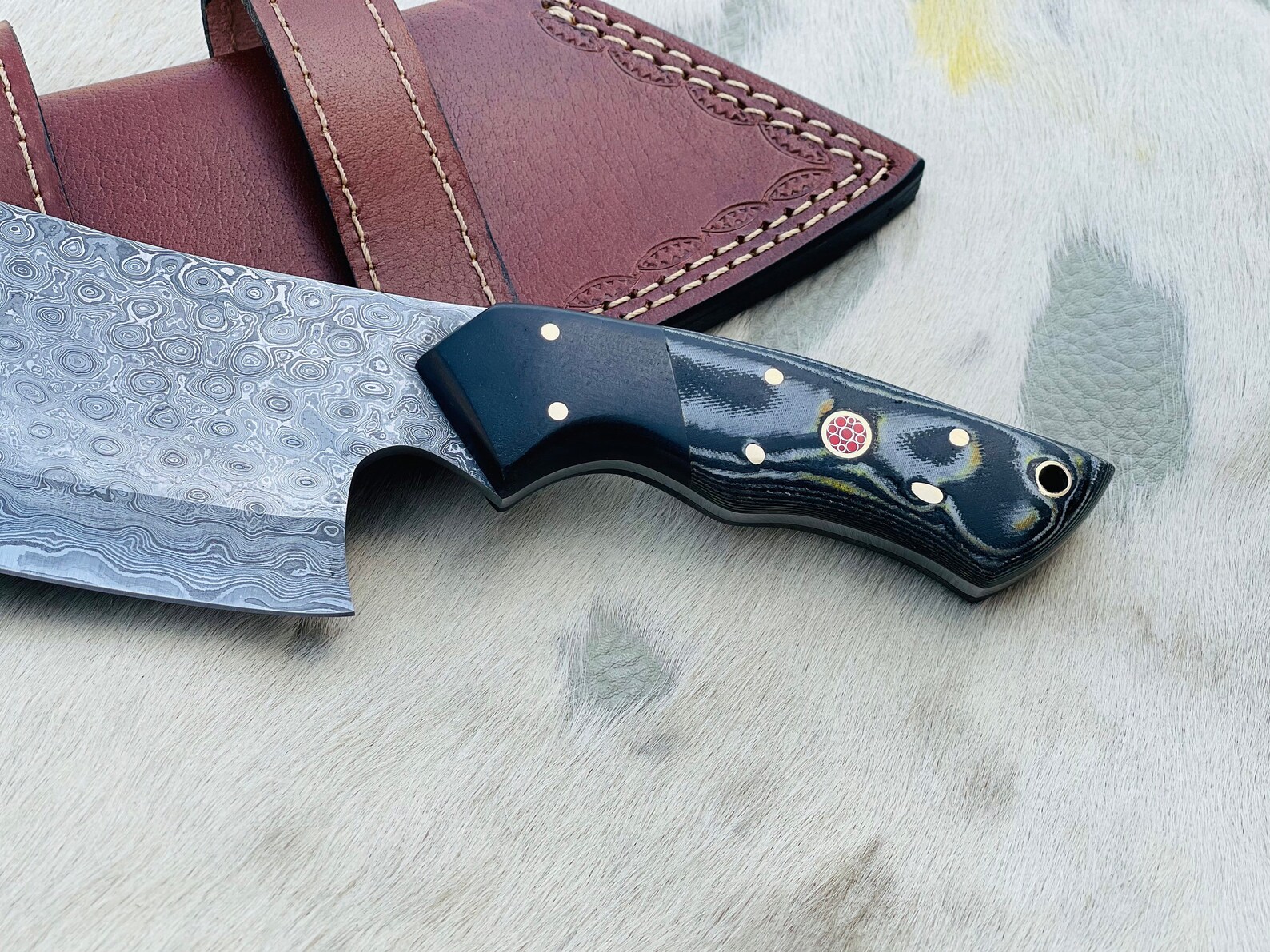 Hand Kitchen Knife Meat Cleaver with Leather Sheath Etsy