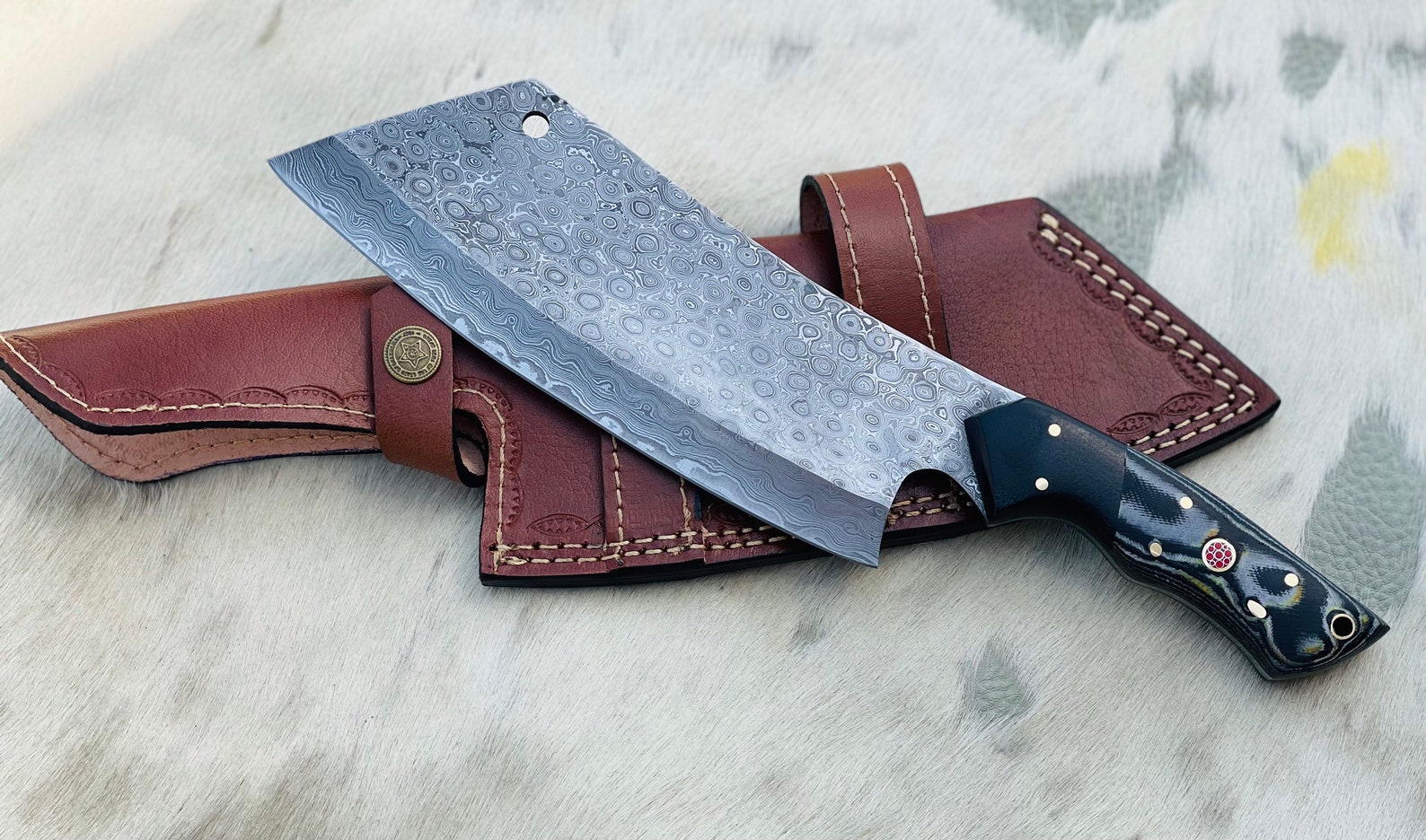 Hand Kitchen Knife Meat Cleaver with Leather Sheath Etsy