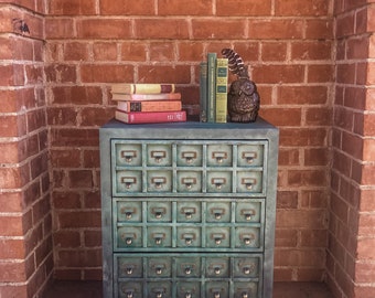 SOLD | Apothecary Style Cabinet | Painted Antique Dresser | Antique Library Card Catalog Cabinet