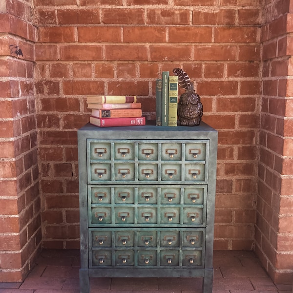 SOLD | Apothecary Style Cabinet | Painted Antique Dresser | Antique Library Card Catalog Cabinet