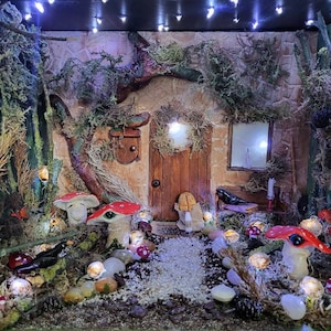 Enchanted forest diorama with luminous, strange mushrooms, toadstools and much more