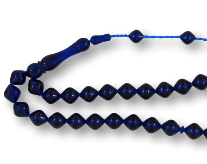 Blue Tightening Amber Tasbih, Blue Bakelite Tasbeeh, Dark Blue Islamic Prayer Beads, 33 Misbaha Gift for Muslim, Misbah, Sibha