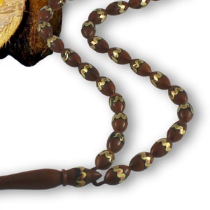 Brass Inlaid Kuka Wood Tasbih: 33-Bead Islamic Prayer Rosary