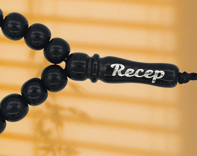Small Jet Stone Muslim Tasbih: 99 Prayer Beads Misbaha, Islamic Gift - Dhikr Tasbeeh
