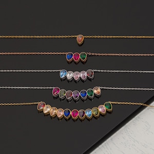 Personalized Drop Birthstone Necklace - Custom Birthstone Necklace - Silver Teardrop Birthstone Necklace - Family Birtstone Necklace - Gift