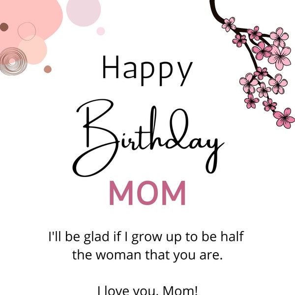 PRINTABLE Mom Birthday Card Pink Cute birthday card digital download Mummy birthday card printable birthday card instant download a5 card